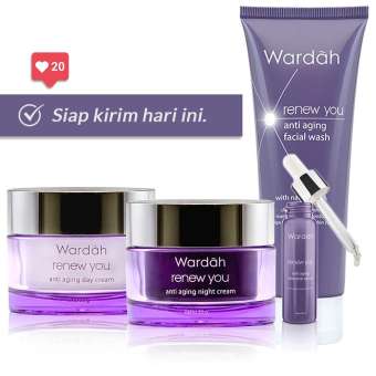 Paket Wardah Renew You Anti Aging ( Day Cream 30gr + Serum 17mL + Facial Wash 100mL + Night Cream 30gr ) - 4Pcs (kename kosmetik)