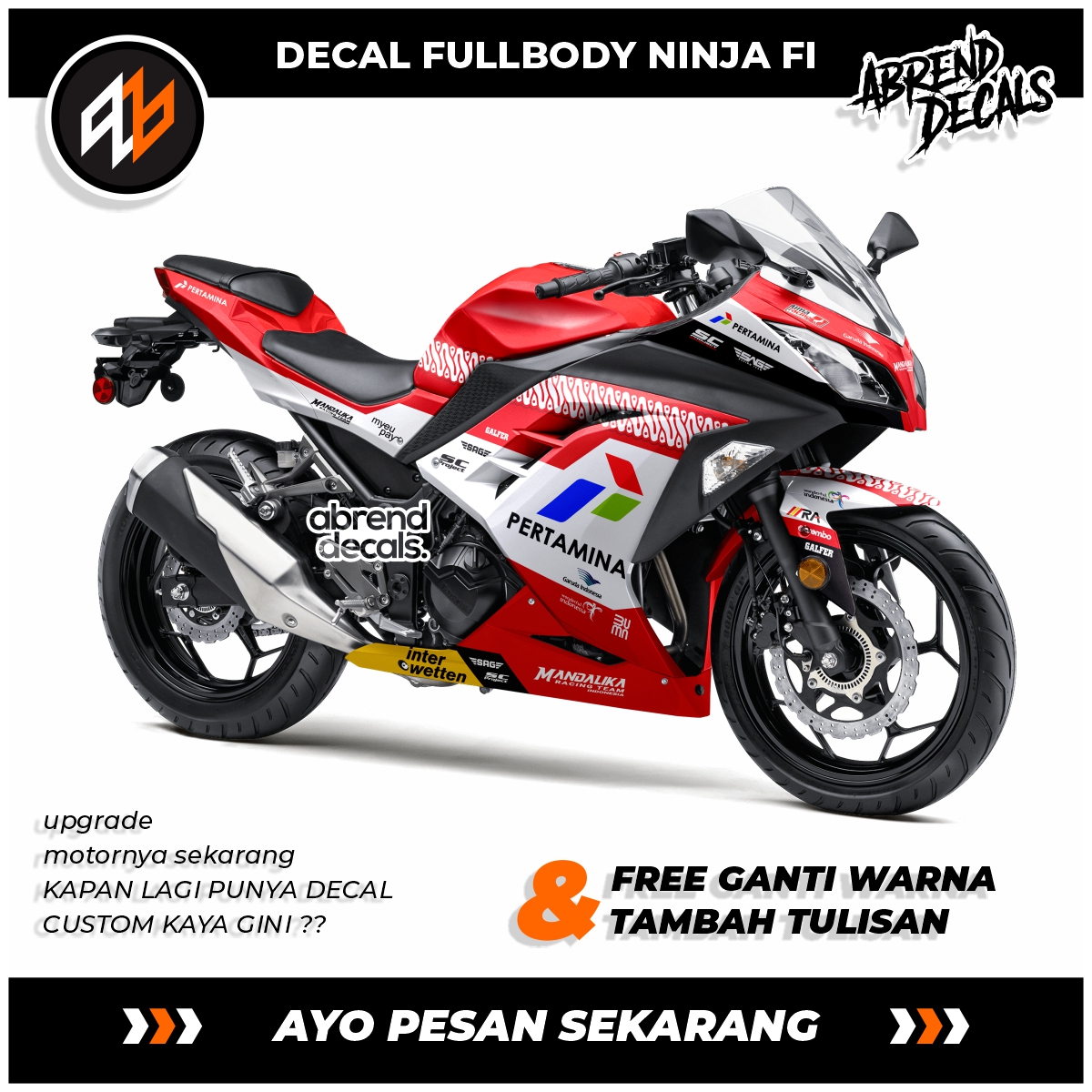 Decal Ninja 250 Fi Mandalika Pertamina / Stiker Motor Kawasaki Ninja Fi