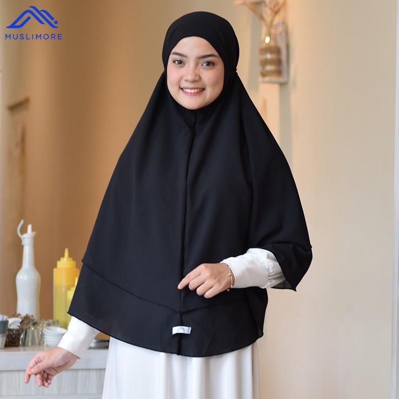 Muslimore - Khimar 2 Layer Daily Hijab Bergo Kerudung non Pet JIlbab Tali Aktif Diamond Crepe Syari
