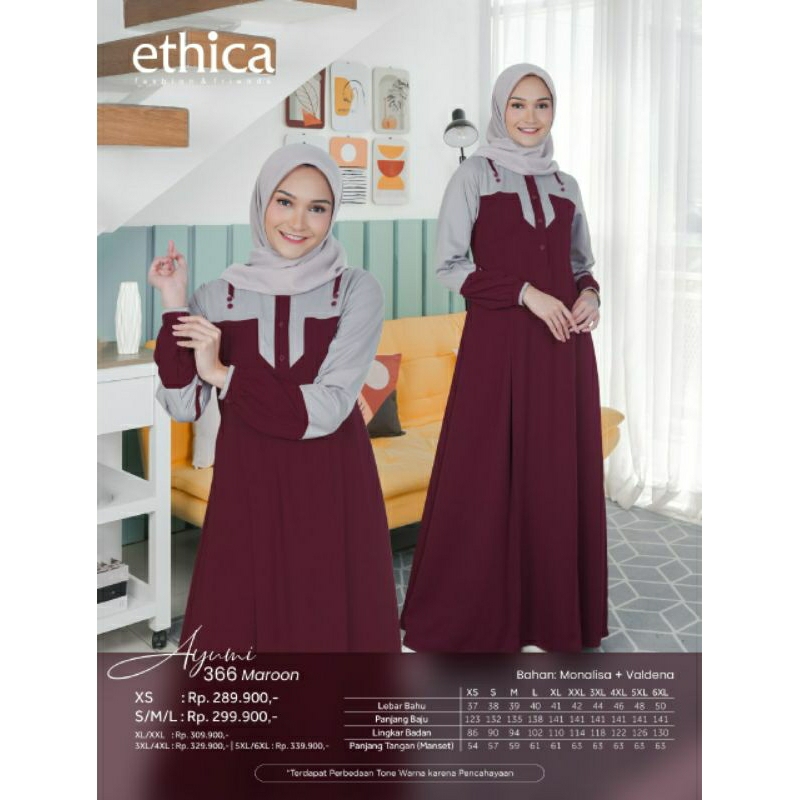 Gamis Ethica Ayumi 366 Maroon Baju Muslim Ethica Terbaru 2023 Lazada
