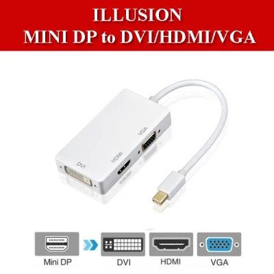 Illusion Converter Mini DP Thunderbolt Display Port to VGA HDMI DVI for Macbook