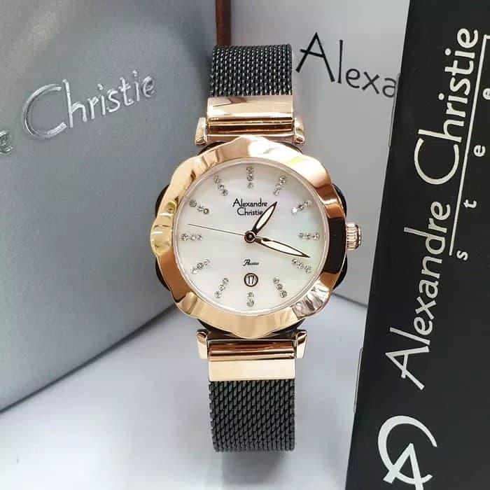 PROMO Jam Tangan Rantai Original Wanita Cewek Perempuan Alexandre Christie Tali Rantai Pasir Stainless Steel Tanggal Aktif Tahan Air Garansi 1 Tahun Terbaru Simple Terbaru Terlaris Termurah Alexandre Christie Original AC 2755 Rose Gold Hitam Murah