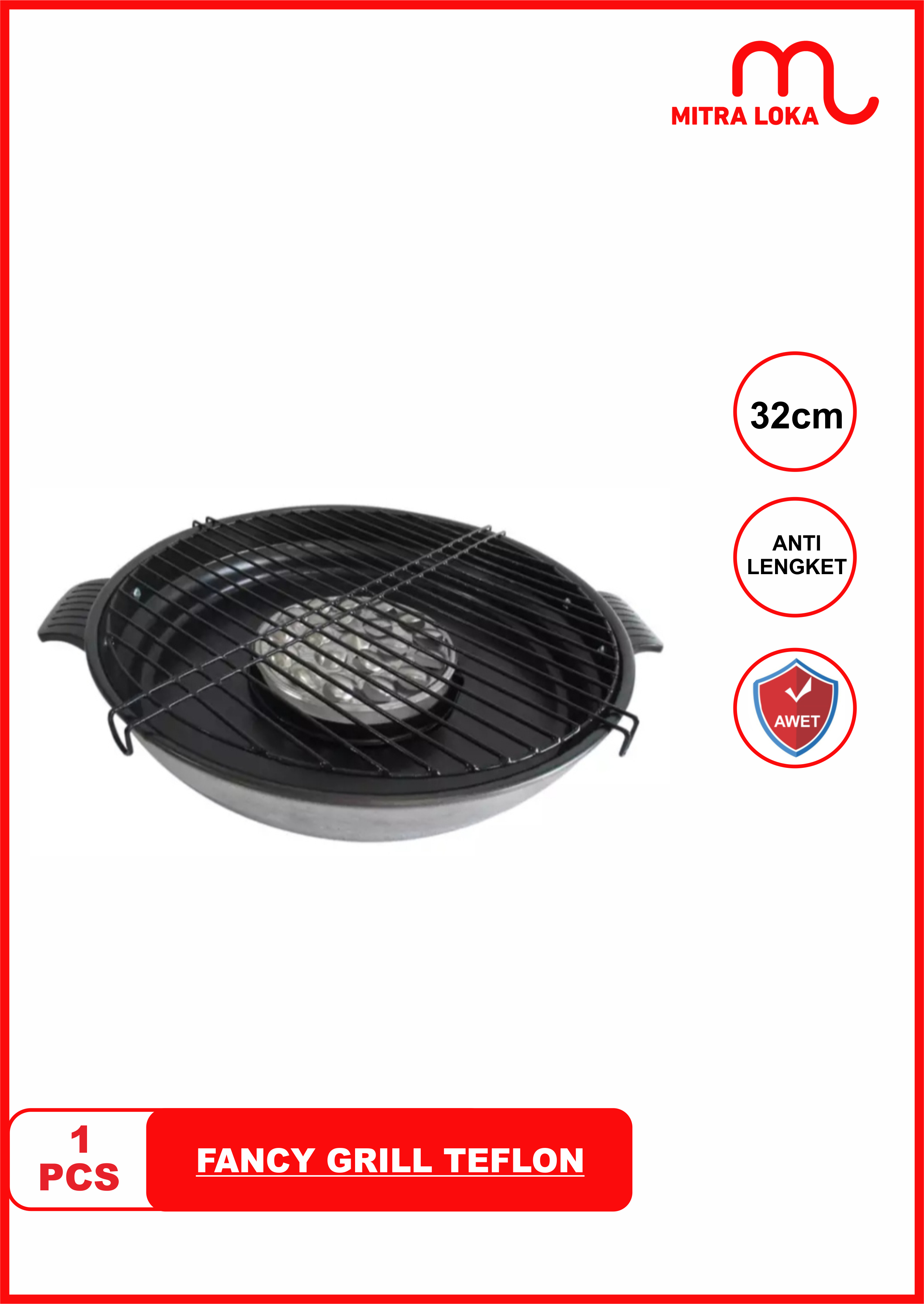 Mitra Loka Fancy Grill Alat Pemanggang Aluminium Teflon 32cm Pembakar