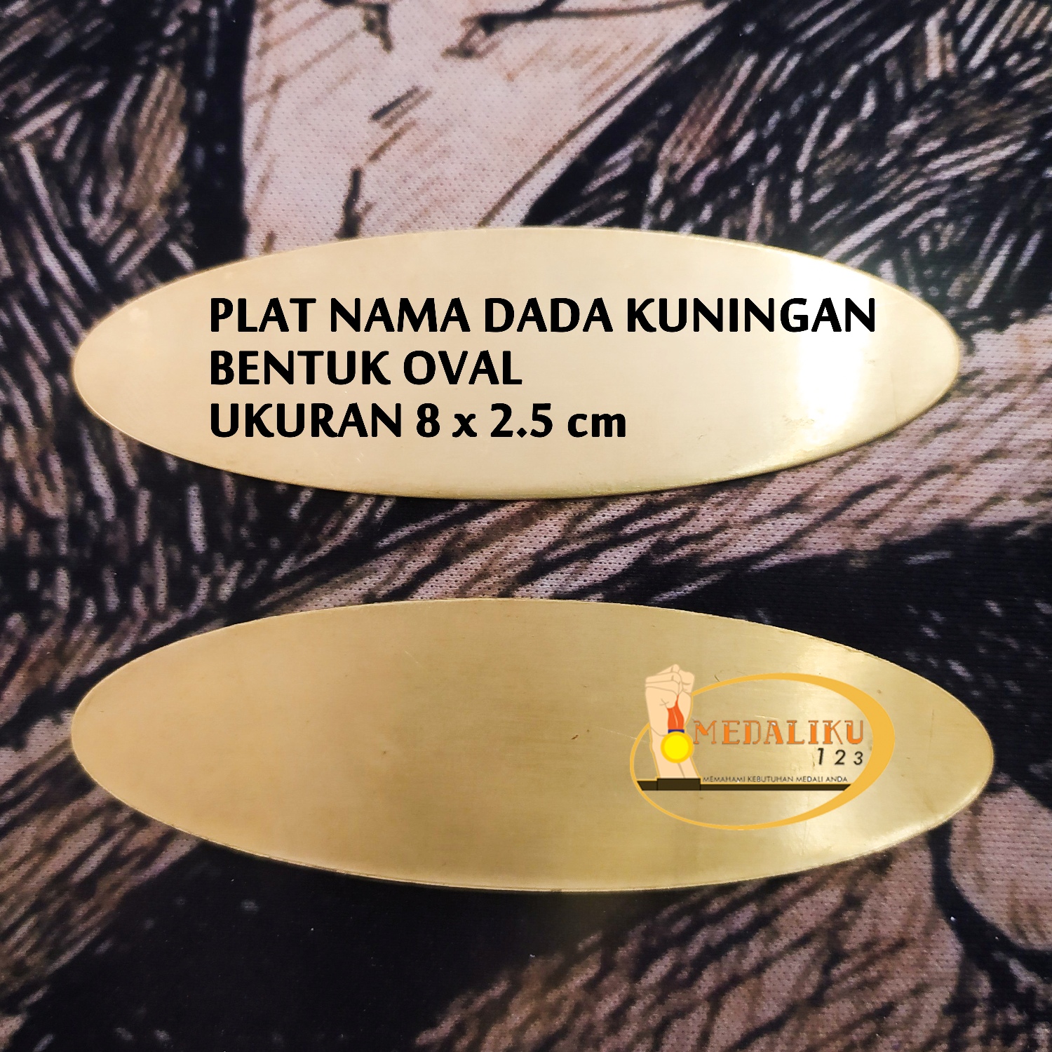 Paket 5 Plat Kuningan Oval 8x2,5 cm 0,5mm Bahan Name Tag / Nama Dada ...