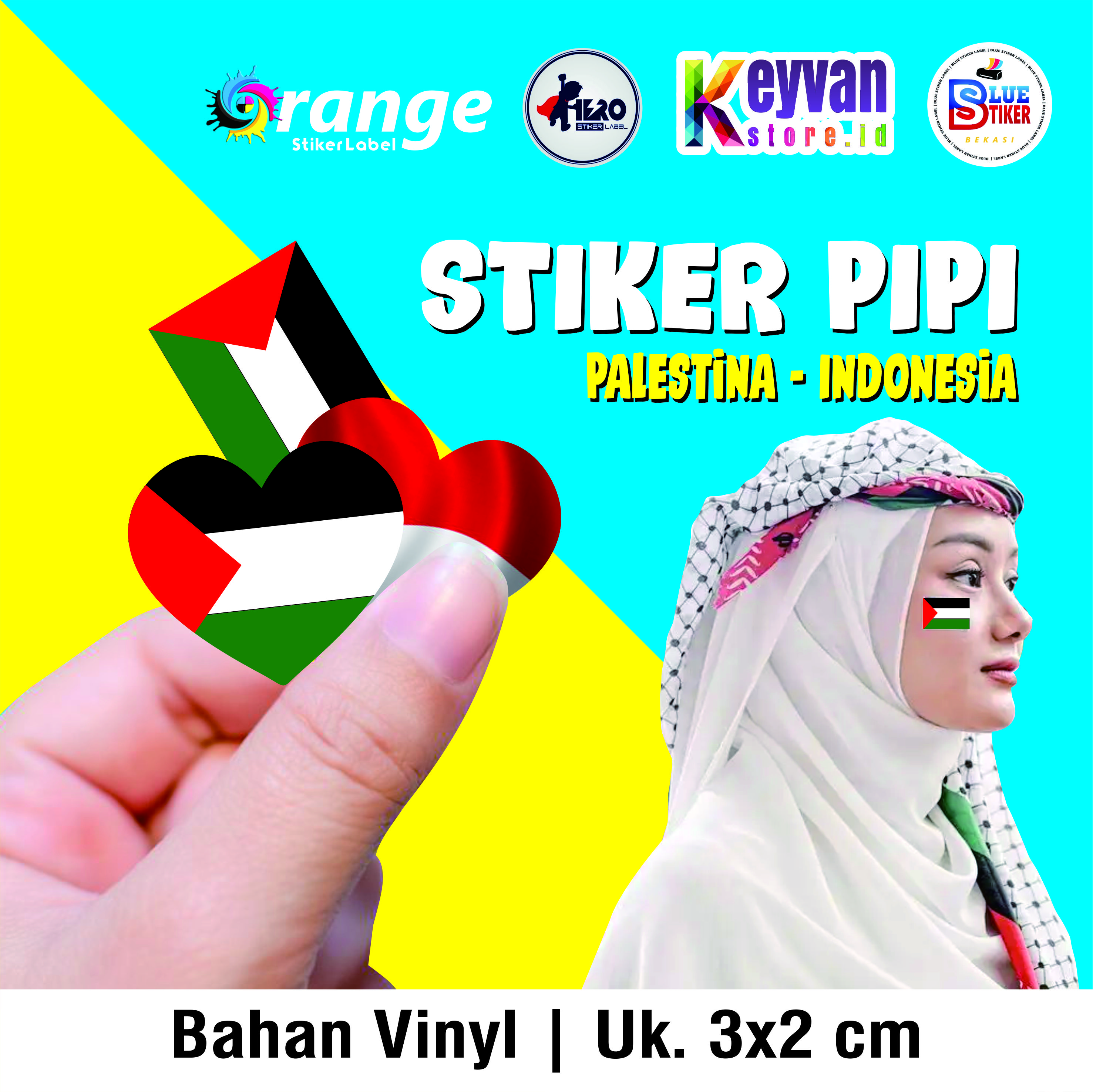 STIKER PALESTINA, BENDERA TANGAN PALESTINA, STIKER PIPI, STICKER MOBIL
