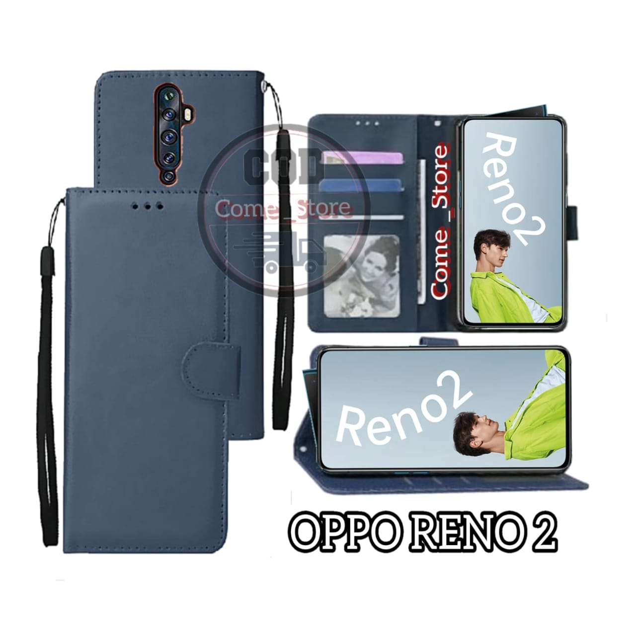 Casing Dompet Oppo Reno Case Flip Cover Leather Premium Sarung