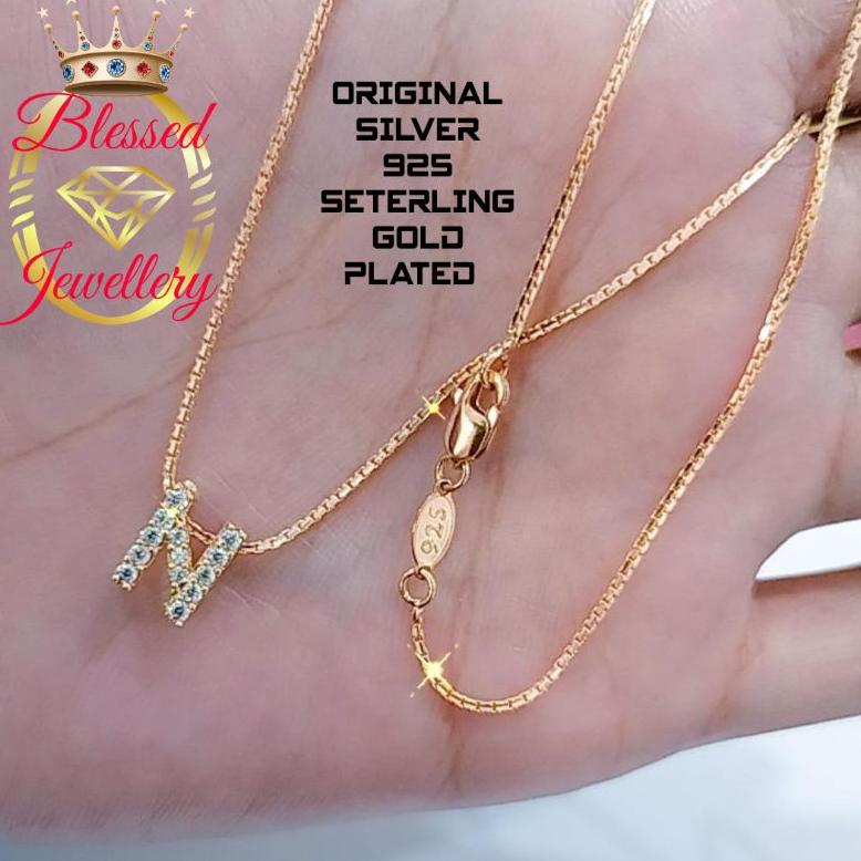 Kalung Perak Asli 925 Lapis Emas Model Itali Santa Liontin Huruf