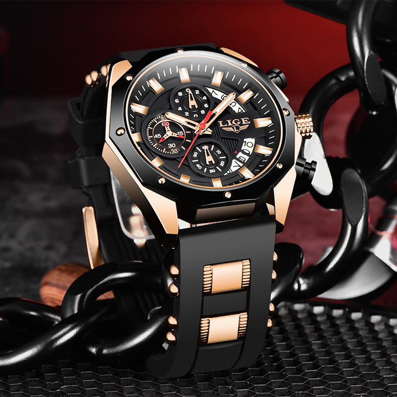 LIGE 2022 Fashion Jam Tangan Pria Kronograf Anti Air Penunjuk