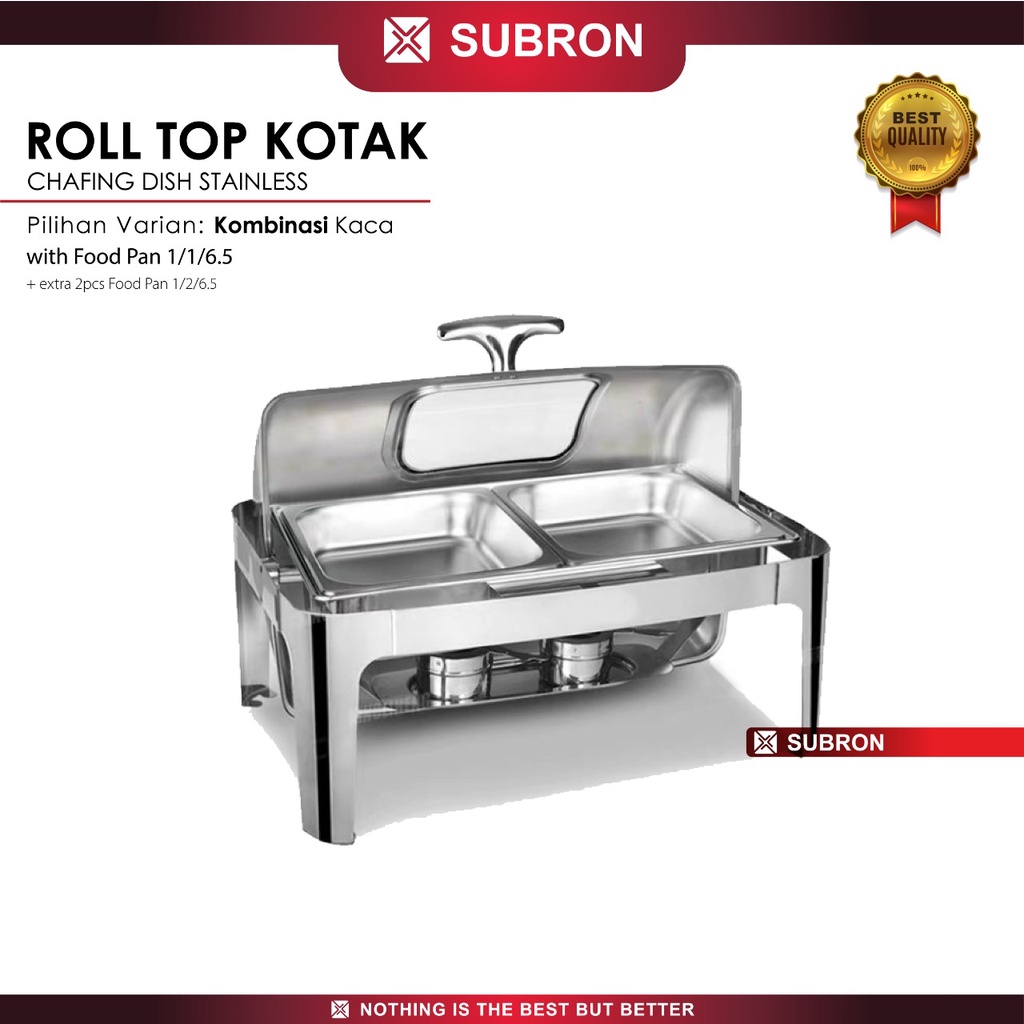 SUBRON Roll Top 9L Kombinasi Kaca Chafer Chafing Dish Stainless Wadah ...