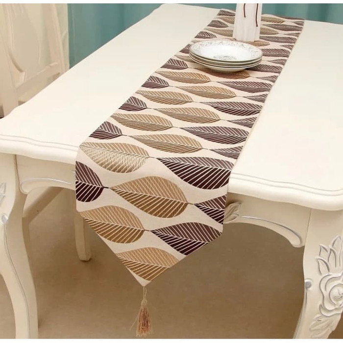Nordic Table Runner Taplak Meja Tengah Meja Tamu Meja Makan Motif Blue Leaf M 32x160cm Sedia Taplak Meja Ruang Tamu Kulkas Makan Anti Air Bau Panjang Tv Unik Lucu