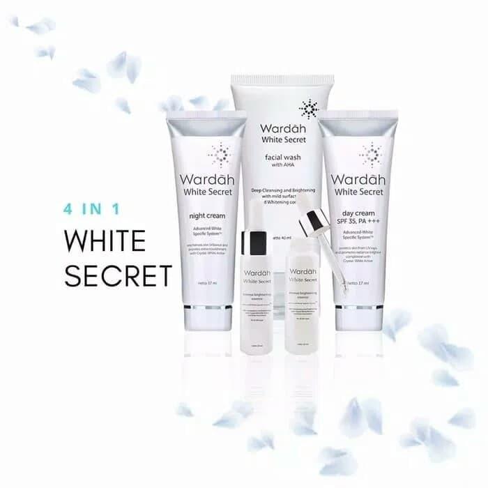 Wardah White Secret Paket 17ml isi 4 pcs ( Day Cream 17ml + Night Cream 17ml + Intense Brightening Essence 17ml + Facial Wash 100ml )