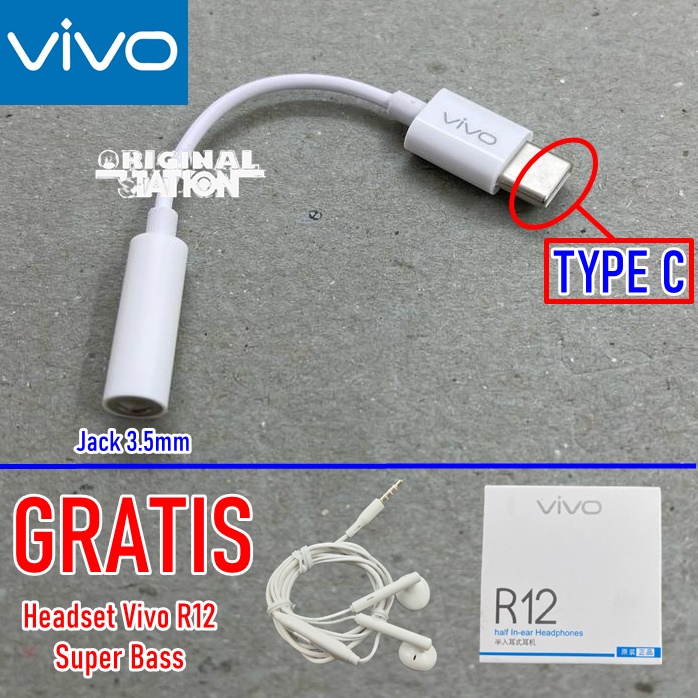 Vivo Sambungan Headset Type C To Jack 3.5mm Original GRATIS Headset