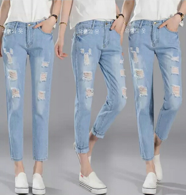 Celana JEANS SBK78TU bahan JEANS washed TEBAL bagian sobek ada lapis ...