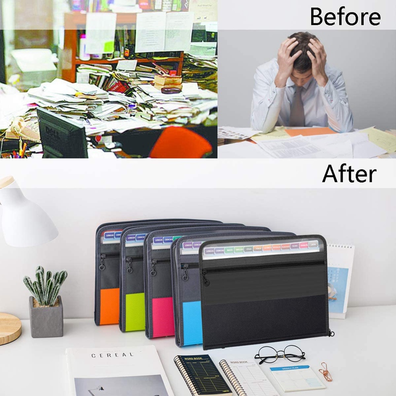 13 Pockets Expanding File Folder A4 Plastic Document Wallet Organizer for Personal Office Stationary Storage(Black)