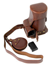 Full Protection Bottom Opening Versi Pelindung PU Leather Camera Case Bag dengan Desain Tripod Kompatibel untuk Canon EOS 70D dengan Belt Strap Belt dan Penyimpanan Kartu Case Dark Brown