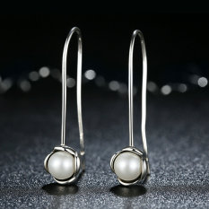 Asli 925 Sterling Silver Anting White Pearl Hood Anting Elegan Perhiasan Pertunangan Pernikahan Fesyen Pria Wanita untuk Wanita (Intl)
