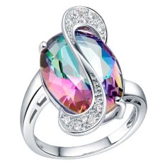 Hadiah Set 18 K Berlapis Emas Putih Wanita Perhiasan Set Blackhorse Rainbow Crystal Anting Kalung Cincin Set