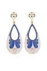 Emas Disepuh Air Tetes Hollow Beads Big Anting Panjang Biru
