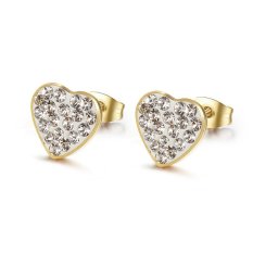 Heart Earrings untuk Wanita Fashion Perhiasan Shamballa Stud Earrings Crystal Wanita Emas Disepuh Stud Anting Top Kualitas 9.1mm