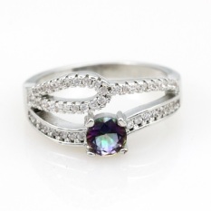 Jual Hot Fashion Mystic Topazrings untuk Wanita Circle Rhinestone Silver Cincin Pertunangan Hadiah CZ Diamond Lapis Emas Putih Perhiasan Y2863