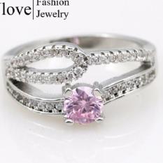 Jual Hot Fashion Pink Cincin untuk Wanita Lingkaran Berlian Imitasi Perak Cincin Pertunangan Hadiah CZ Diamond Lapis Emas Putih Perhiasan Y2863-Intl