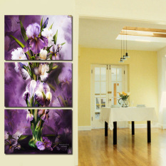 Jual Hot 3 Panel Modern Dinding Lukisan Indah Bunga Ungu Gambar Rumah Seni Dekoratif Lukisan (Tanpa Bingkai)