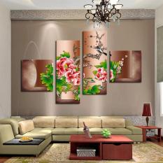 Hot Jual 4 Panel Bunga Merah Besar HD Gambar Rumah Modern Dekorasi Dinding Kanvas Cetak Lukisan Pada Kanvas untuk Living Kamar Unframed (Tanpa Bingkai)