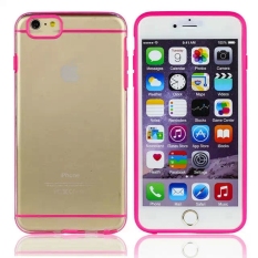 INenk PC + TPU Clear Transparan Hybrid Phone Case Cover Shell dengan Permen Bingkai Warna untuk Apple IPhone 6 4.7 INCH-Hot Pink
