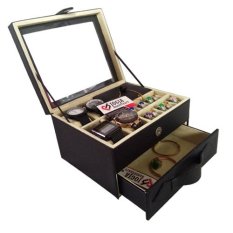 Jogja Craft - Black Cream Watch Box Mix Jewelry / Kotak Tempat Jam Tangan dan Perhiasan Susun