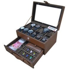 Jogja Craft - Elegan Brown Croco Kotak Tempat Jam Tangan Kombinasi Laci Tempat Perhiasan