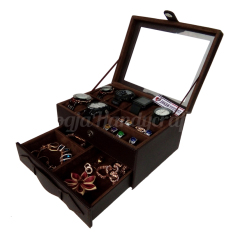 Jogja Craft - Watch Box Mix Jewelry / Kotak Tempat Jam Tangan Isi 6 dan Perhiasan Susun (Brown)