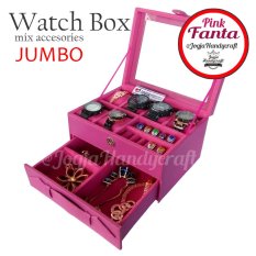 Jogja Craft - Watch Box Mix Jewelry / Kotak Tempat Jam Tangan Isi 6 dan Perhiasan Susun (Magenta)