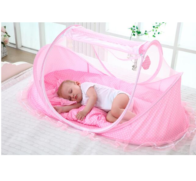 Larisashop Surabaya - KL09 Kelambu Bayi Musik Series 3in1 Dengan Kasur dan Bantal - Pink