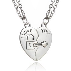 Perhiasan Kekasih Hadiah Patah Hati Kunci & Kunci-I Love You-Couple Pendant Kalung Set (2 Pcs) untuk Pria Wanita Perak Alloy