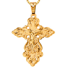Luxury Heart Cross Yesus Liontin Kalung Wanita/Pria Perhiasan Hot Sale Trendy 18 K/Platinum Emas Emas Disepuh Kalung P30163-Intl