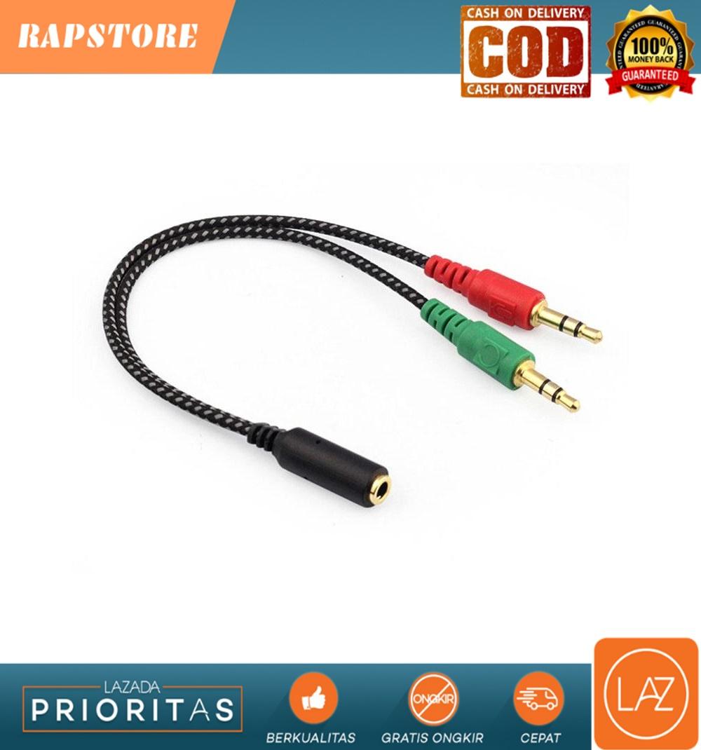 Kabel AUX Audio 3.5mm Male ke 2 x 3.5mm Female Nylon Braided - K908 - Black