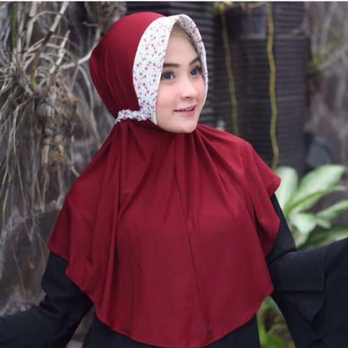 (Paket Hemat isi 10pcs) Hijab Serut Alena Jokowi Kombinasi Motif Bunga Jilbab Khimar Instan Harga GROSIR
