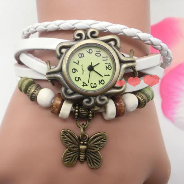 MK366 MAMAKAEL JAM TANGAN FASHION WANITA MODEL GELANG TALI KULIT BUTTERFLY KUPU-KUPU