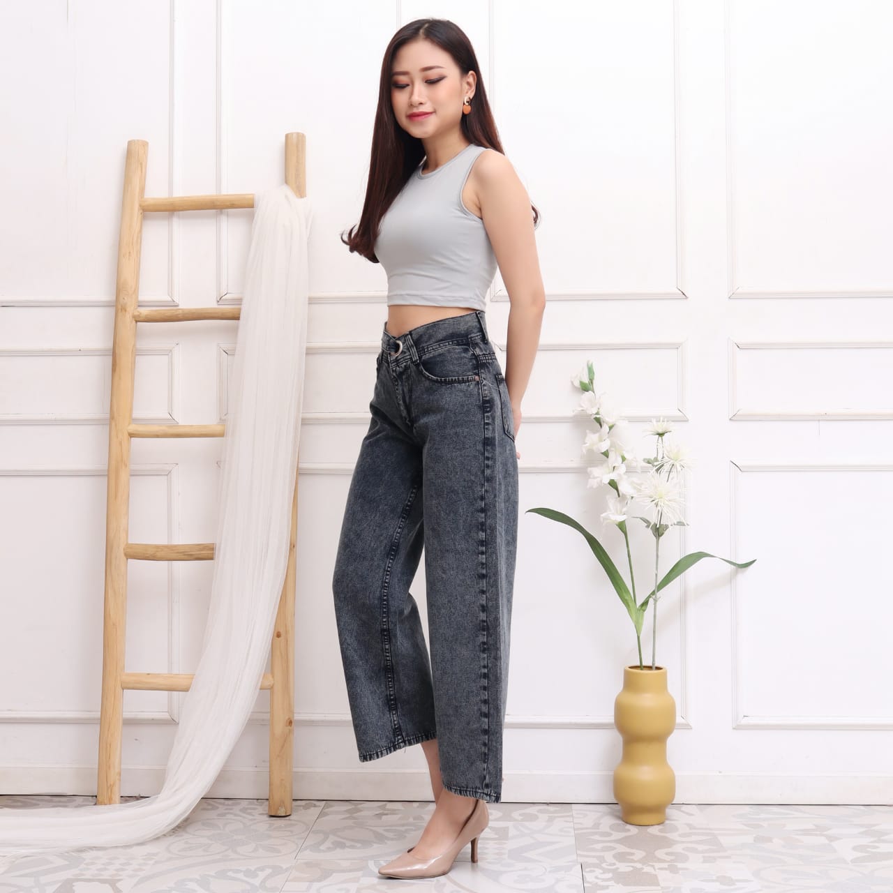Kulot Jeans Anaz Highwaist Celana wanita warna snow acid dan snow blue  ukuran 27-30 | Lazada Indonesia