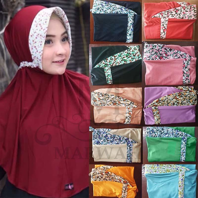(Termurah) Hijab Serut Alena Jokowi Kombinasi Motif Bunga Jilbab Khimar Instan Harga GROSIR