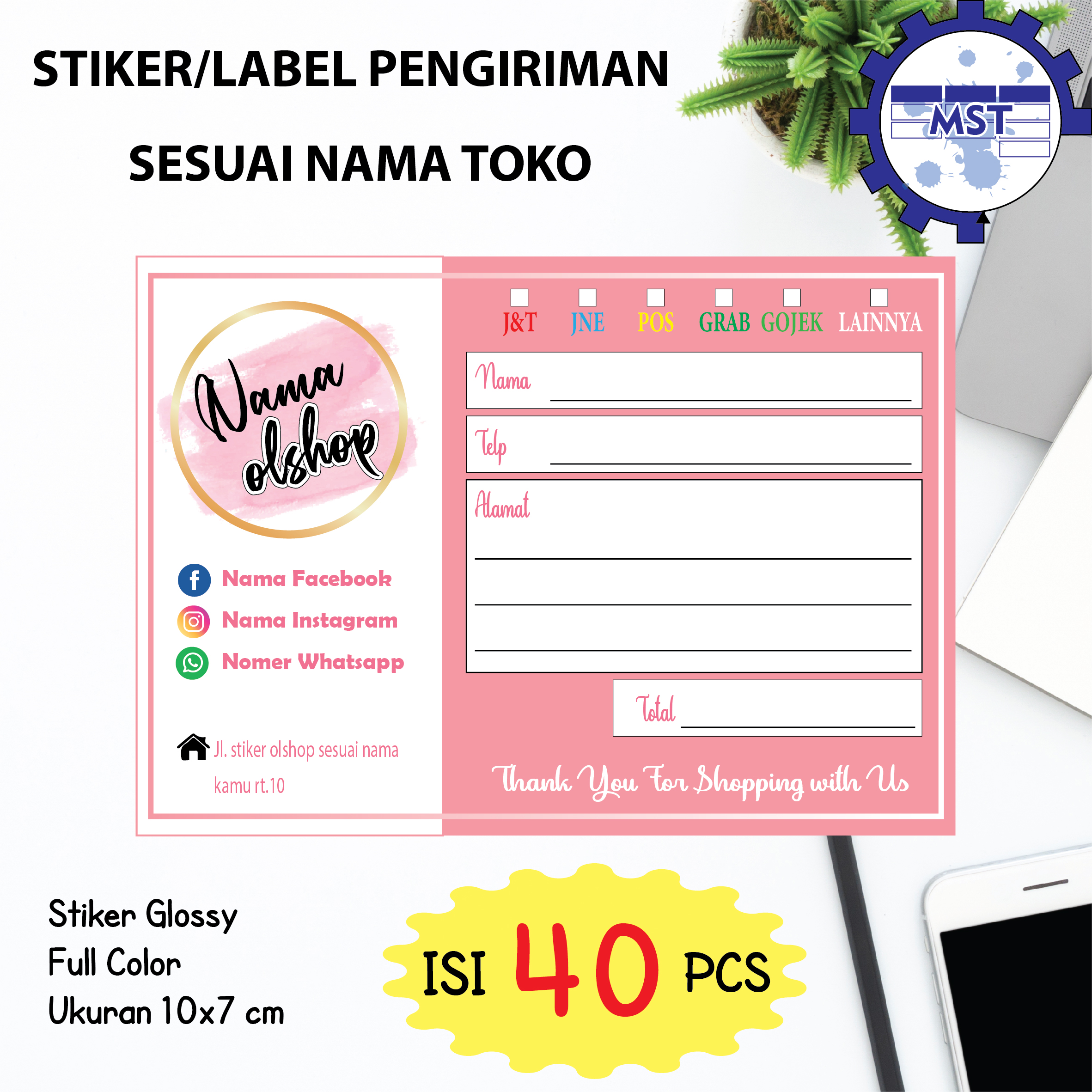 Stiker Pengiriman Label Pengiriman Olshop Glossy Design Sesuai Nama Toko Lazada Indonesia