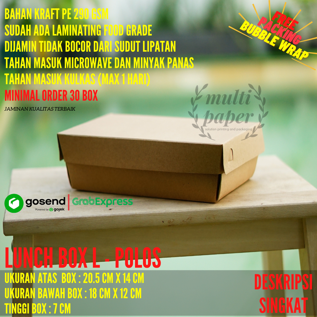 Multi Paper Lunch Box 20x14x7 Isi 30 Box / Kotak Makanan / Box Makanan