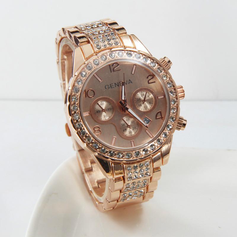 Jingle Unisex Crystal Kuarsa Kalender Baja Anti Karat Watch (Emas)