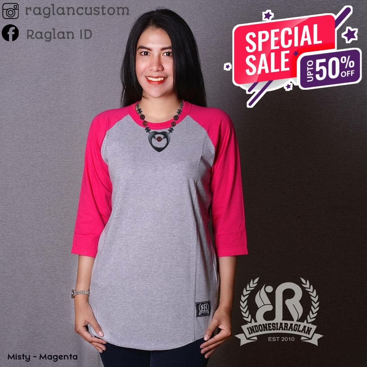 KAOS RAGLAN IDR INDONESIA RAGLAN MISTY - MAGENTA COMBED 30S DEWASA DAN ANAK BASIC TANGAN 3/4 DAN PANJANG