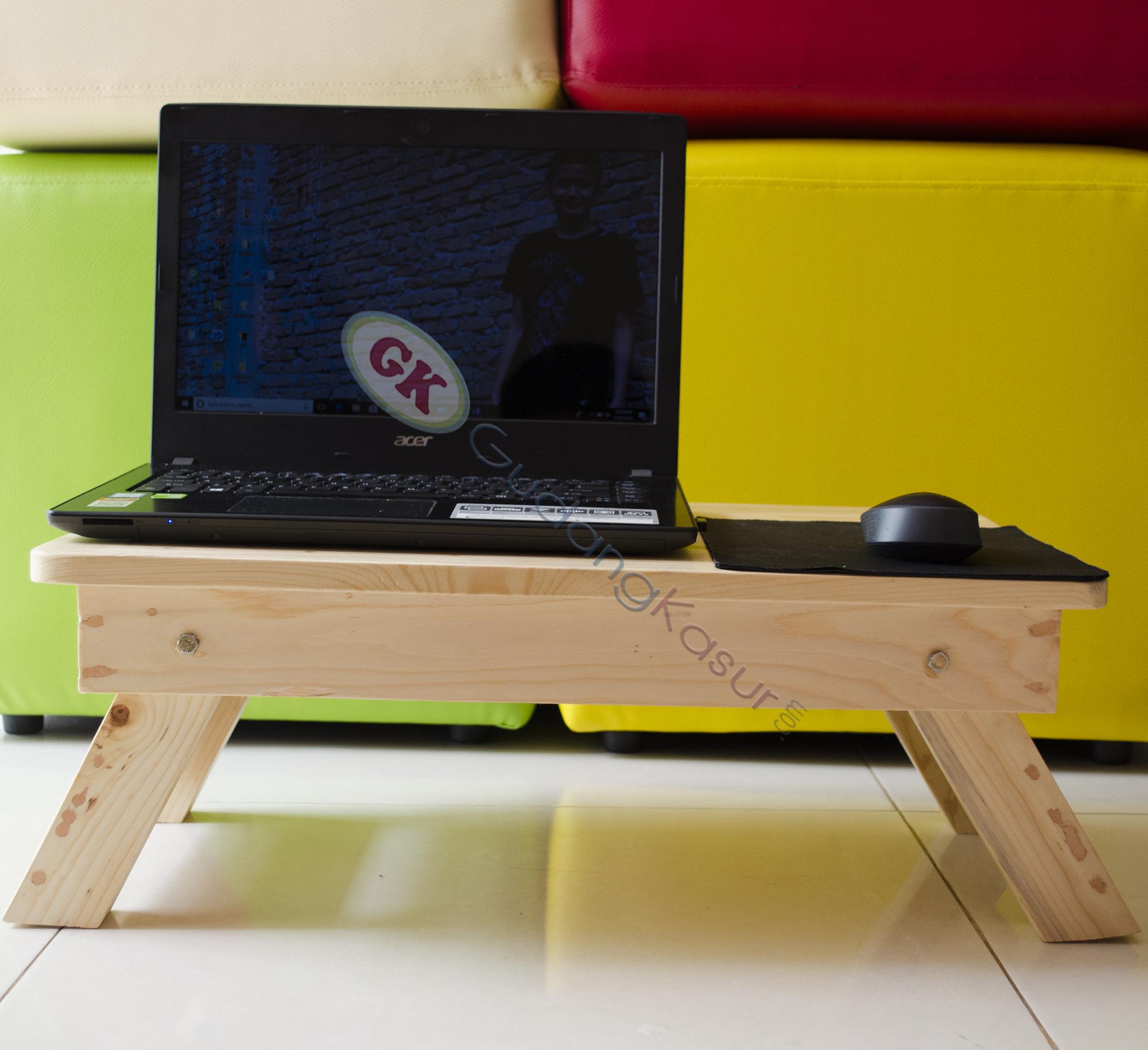 Meja laptop lipat kokoh kayu jati belanda untuk lesehan 55x35cm