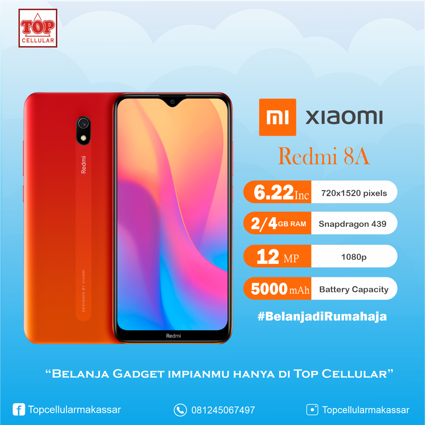 XIAOMI REDMI 8A RAM 2/32 GARANSI RESMI