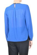 Meiji Beyond Fashion Brokat Top with Sleeves - Biru