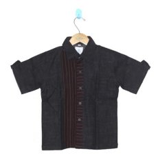 MenthikBatik Kemeja Denim Tenun Lurik - Hitam/Maroon