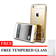 Mirror Aluminium Bumper For Iphone 5 - Gold + Tempered Glass
