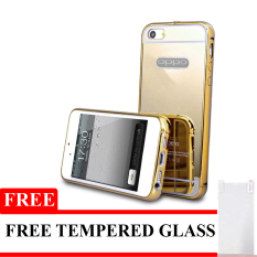 Mirror Aluminium Bumper untuk Oppo Neo 7 + Gratis Tempered Glass - Gold
